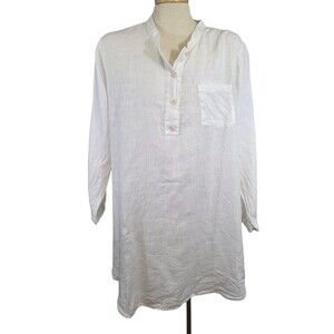 Flax Tunic Top Womans Small White  Button Up Linen Dress Long Sleeve Minimalist